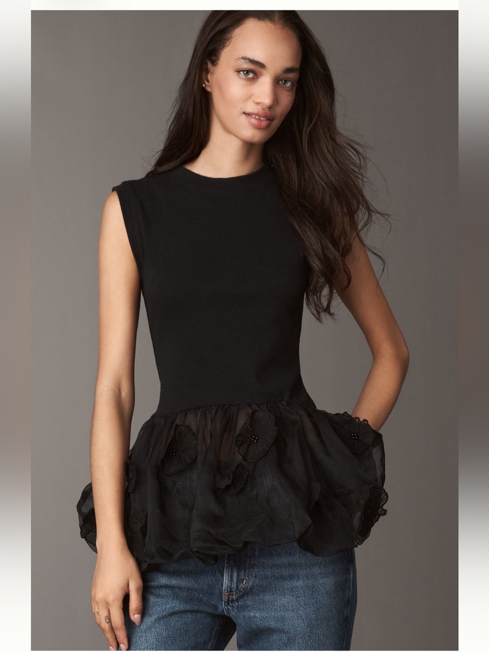 NWT Anthropologie 3D Floral Peplum Tank with Appliqués
